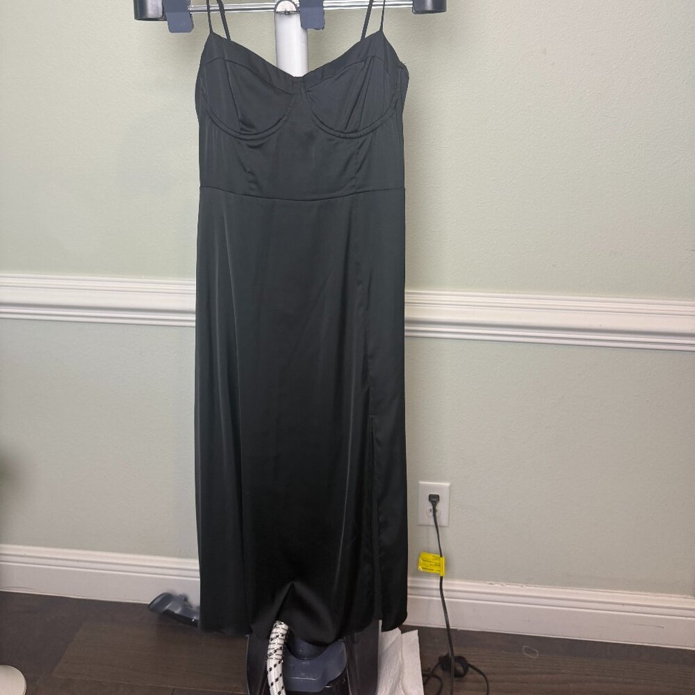 ASTR The Label Black Satin Corset Top Midi Dress